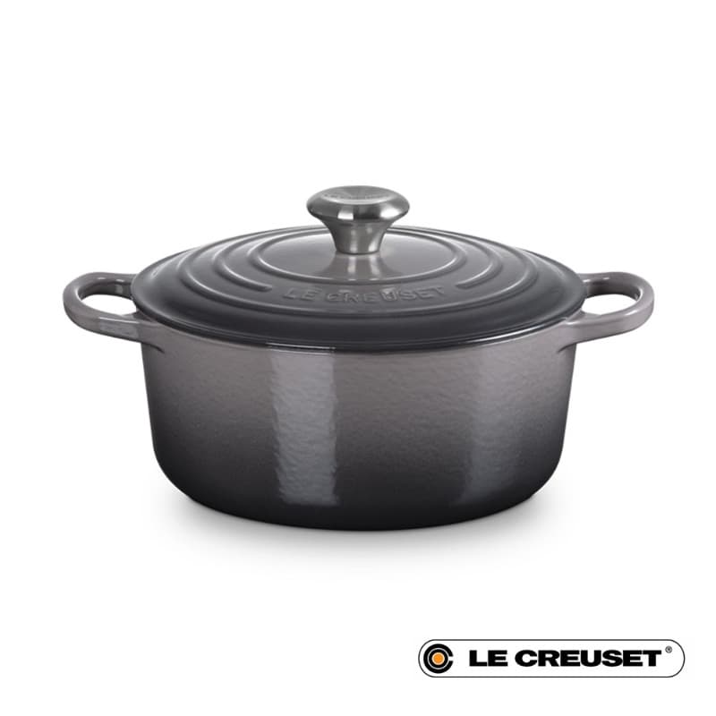 24CM SIGNATURE ENAMELLED CAST IRON ROUND CASSEROLE - FLINT