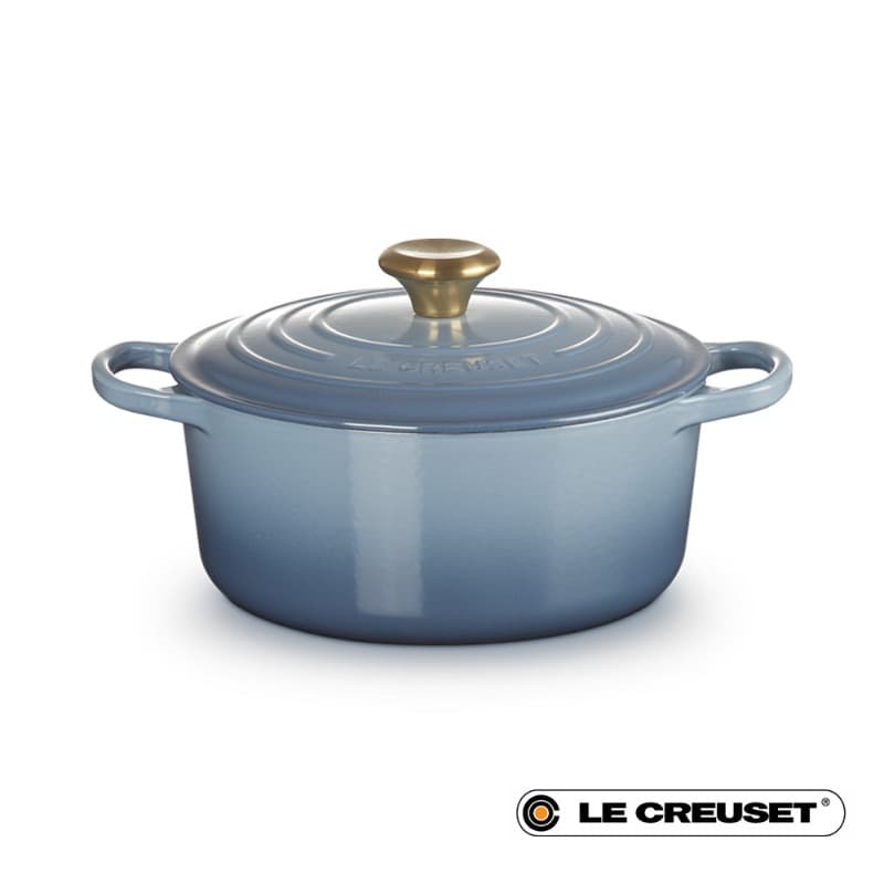 24CM SIGNATURE ENAMELLED CAST IRON ROUND CASSEROLE - CHAMBRAY