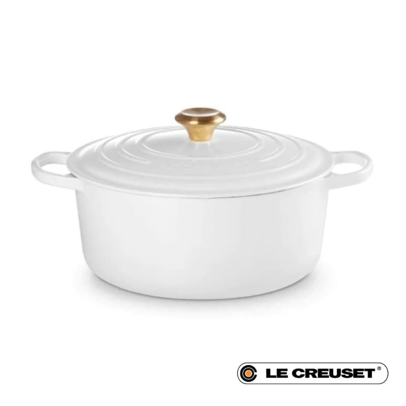 28CM SIGNATURE ENAMELLED CAST IRON ROUND CASSEROLE - WHITE