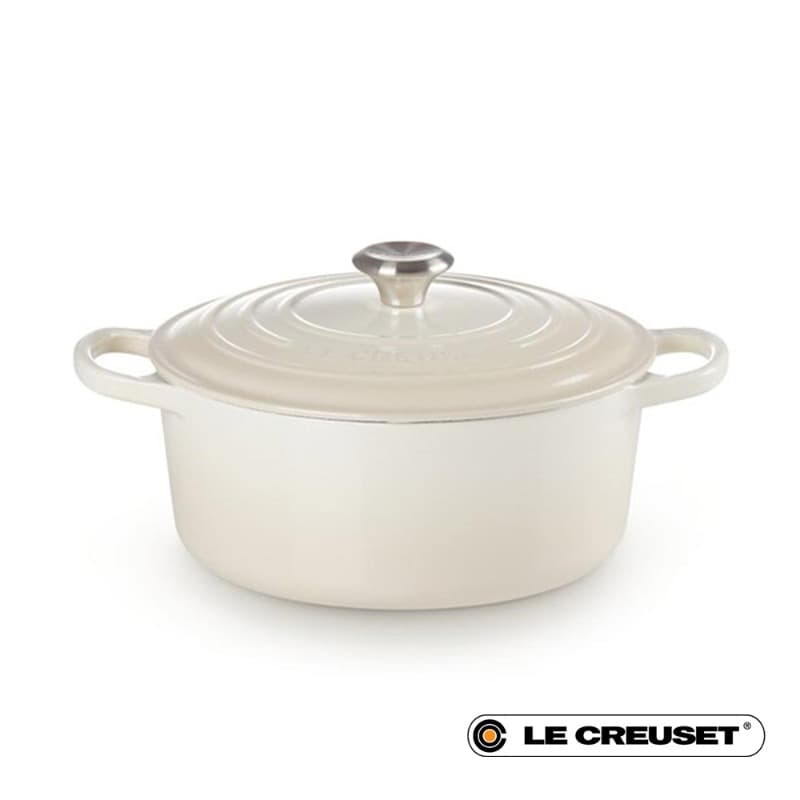 26CM SIGNATURE ENAMELLED CAST IRON ROUND CASSEROLE - MERINGUE