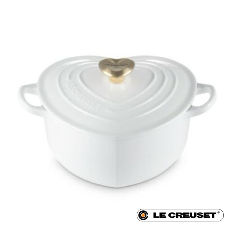 HEART CASSEROLE - 20CM - WHITE + GOLD KNOB