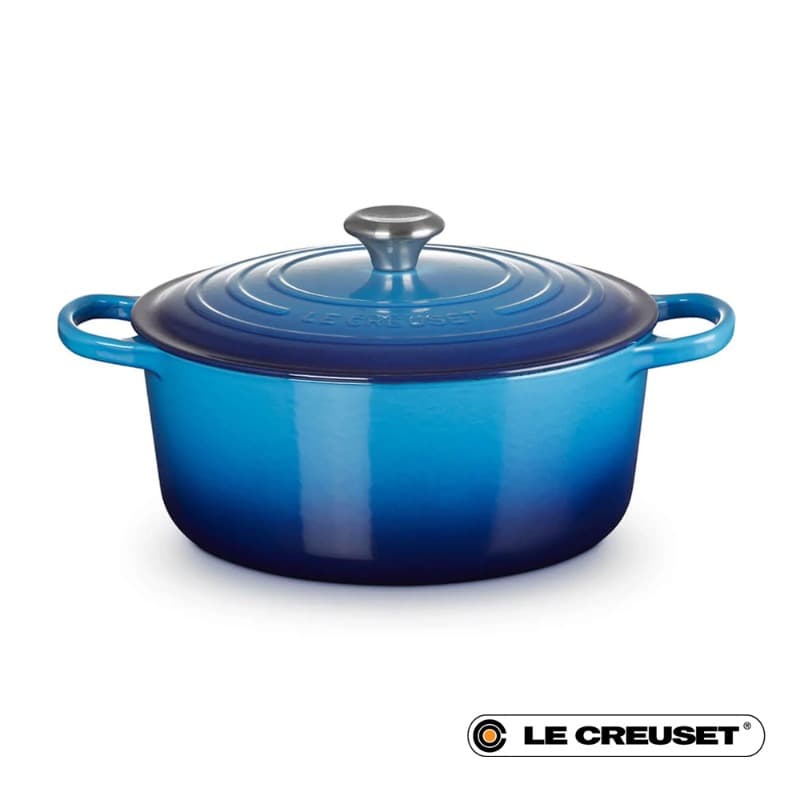 28CM SIGNATURE ENAMELLED CAST IRON ROUND CASSEROLE - AZURE