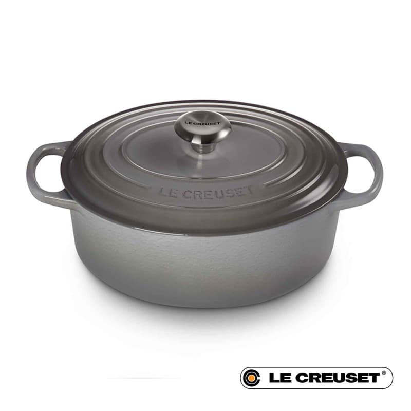 31CM CAST IRON OVAL SHALLOW CASSEROLE - MIST GREY