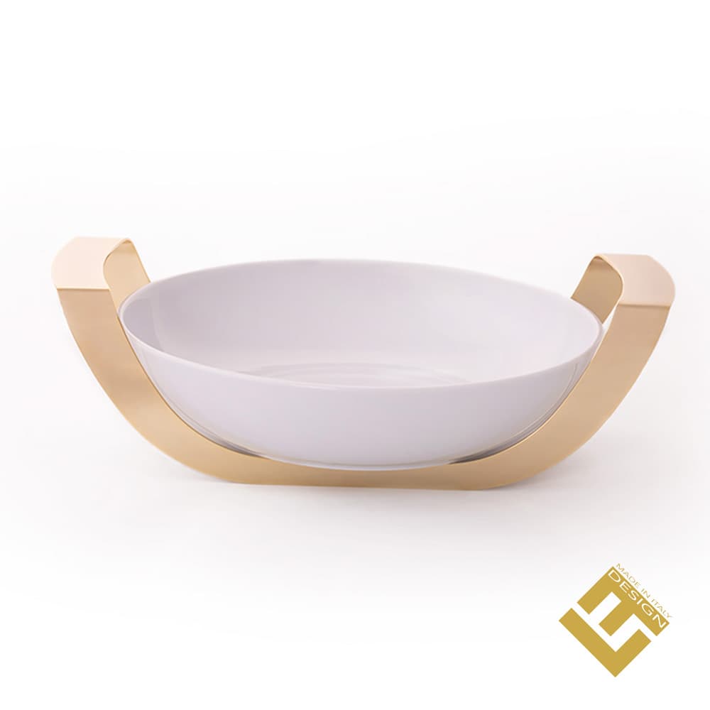 ROUND DISH W/S/S HOLDER GOLD & LID GOLD