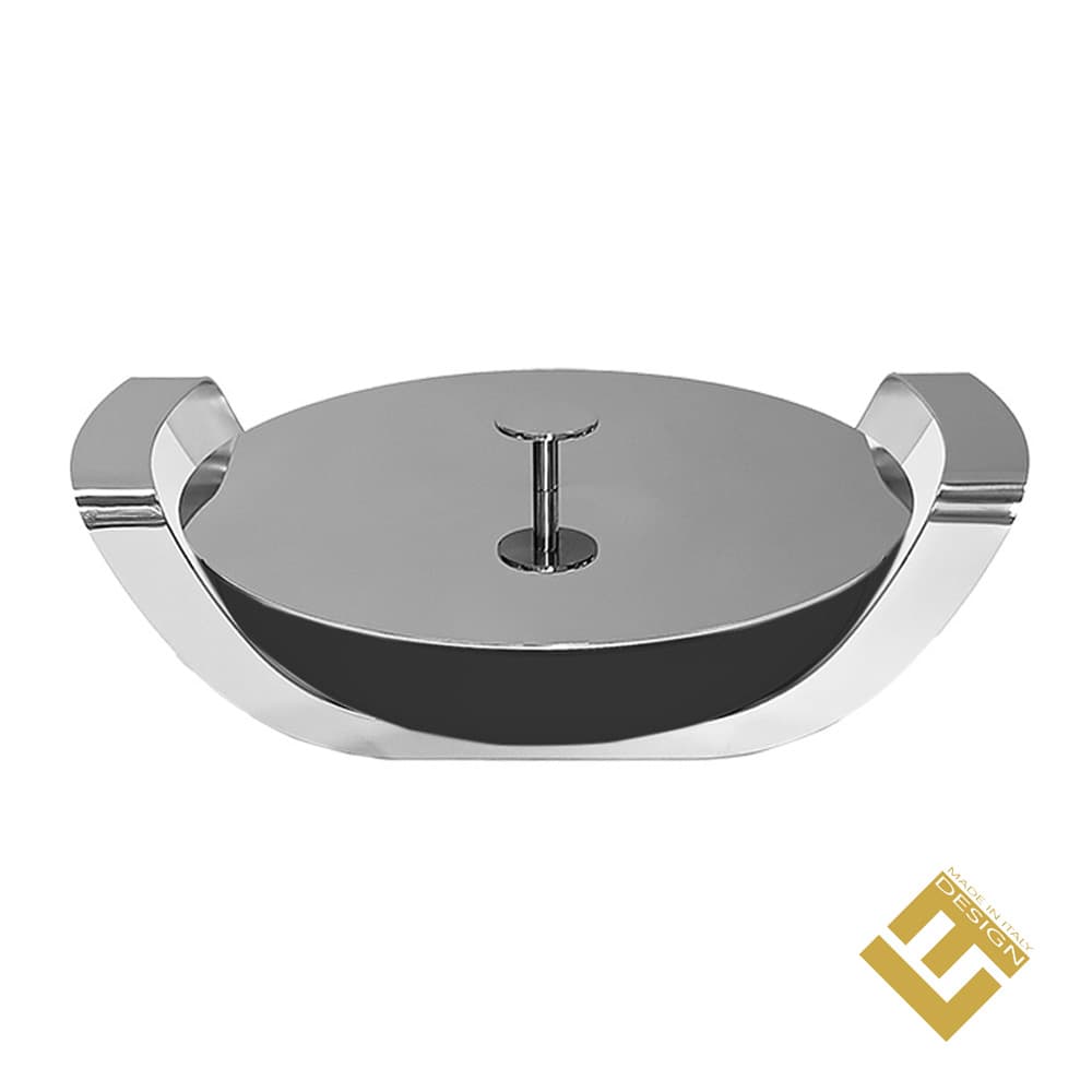 BLACK ROUND DISH - STAINLESS STEEL HOLDER & LID