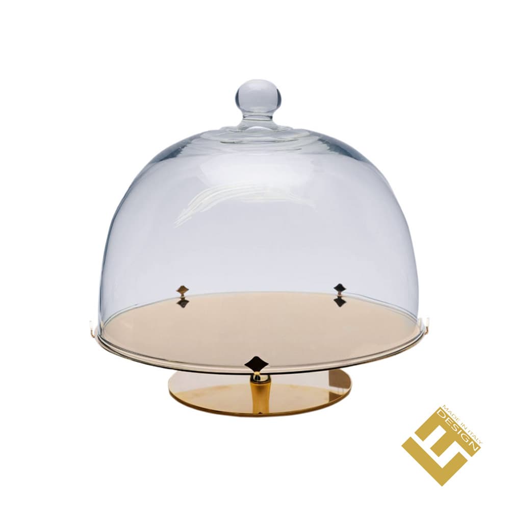 STAND W/GLASS DOME S/S GOLD PLATED