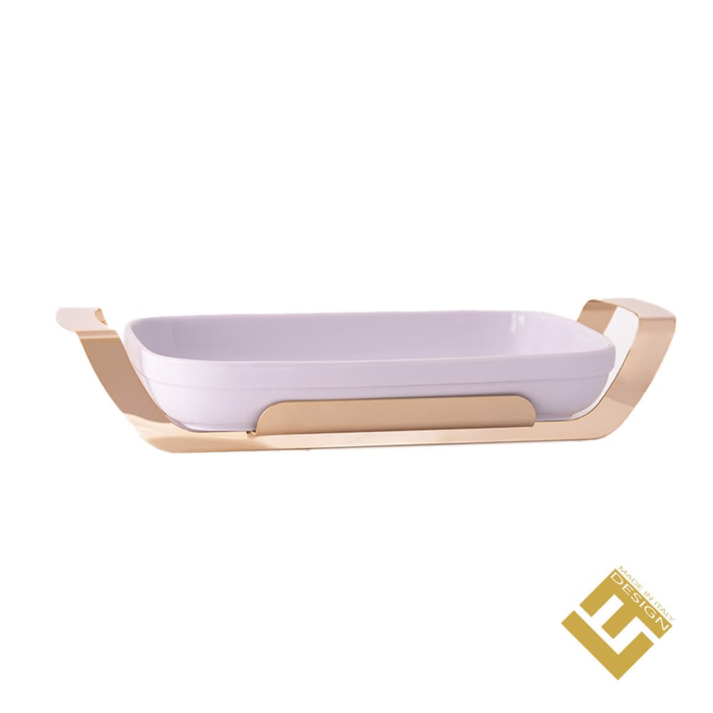 RECTANGULAR DISH STAINLESS STEEL HOLDER & LID GOLD PLATED