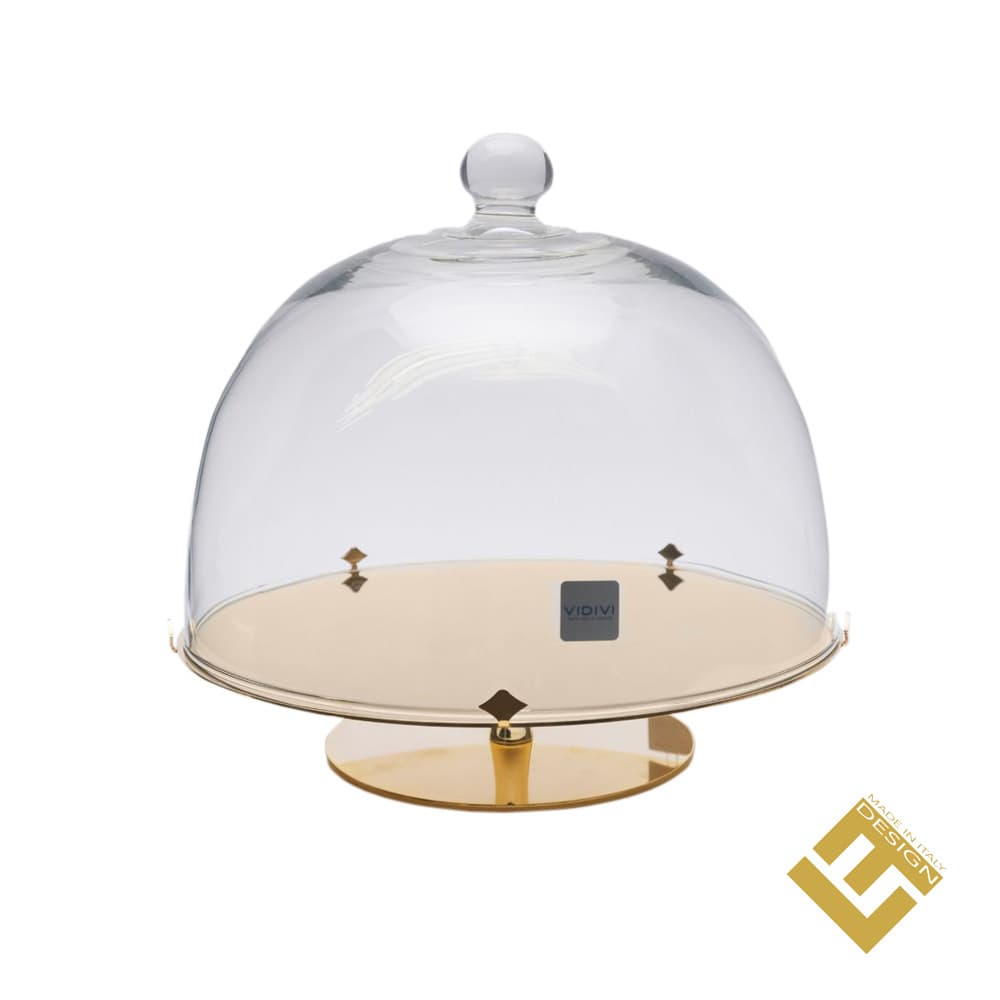 STAND W/GLASS DOME S/S GOLD PLATED