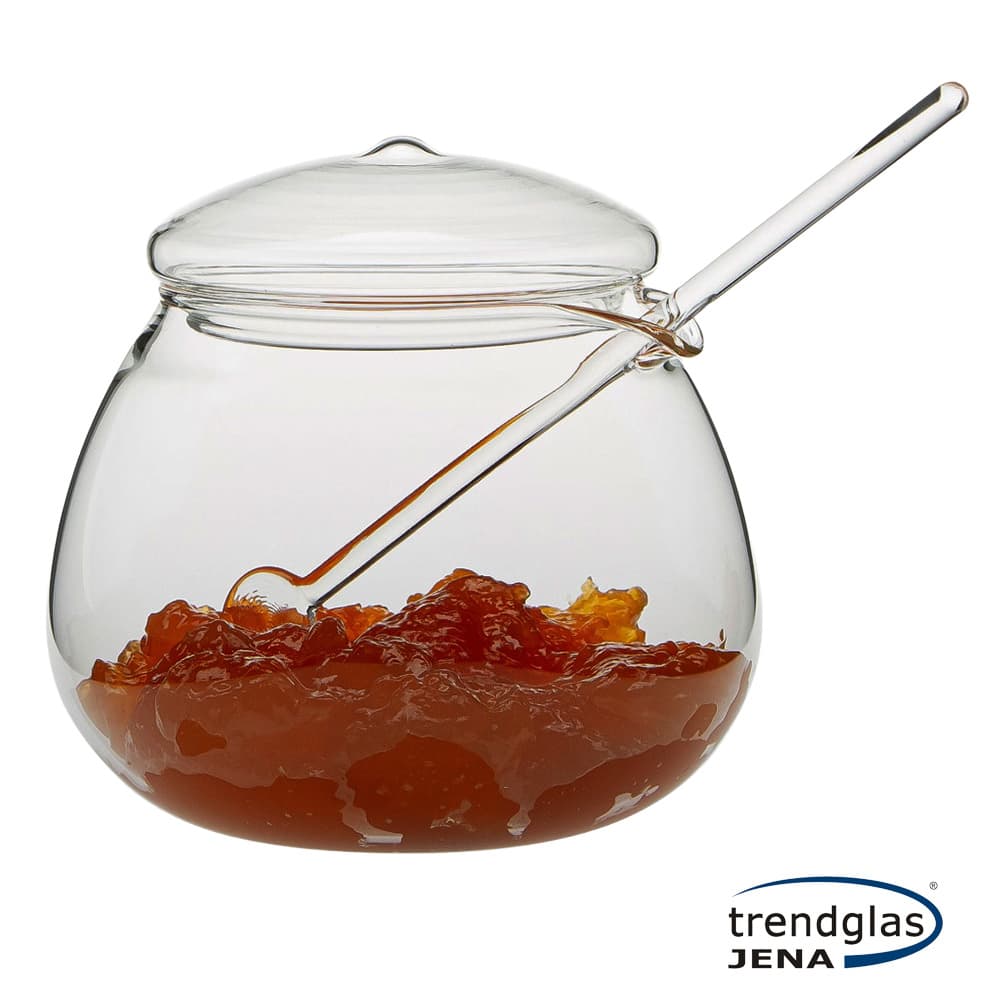 PRETTY JAM POT WITH GLASS STIRRER