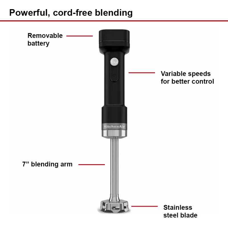 CORDLESS HAND BLENDER WITH BATTERY - MATTE BLACK