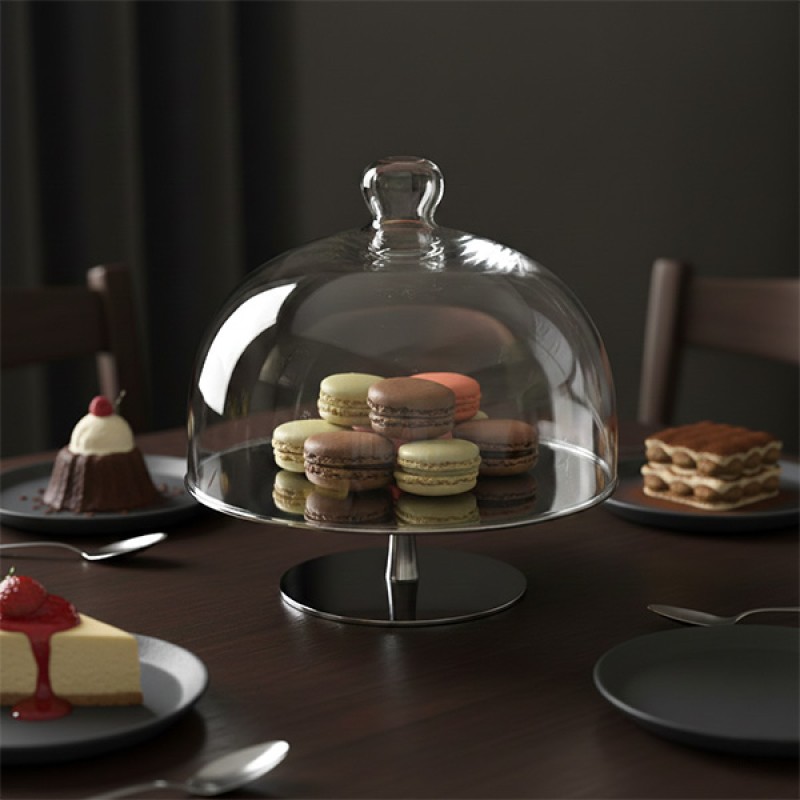 STAND W/GLASS DOME S/S