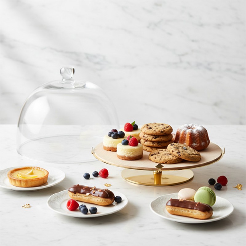 STAND W/GLASS DOME S/S GOLD PLATED