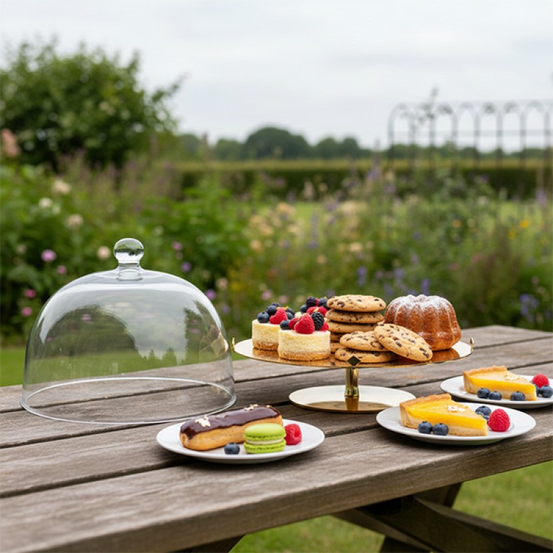 STAND W/GLASS DOME S/S GOLD PLATED