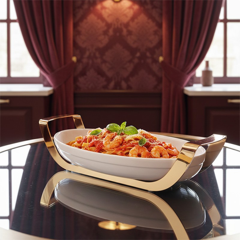 OVAL DISH - STAINLESS STEEL HOLDER & LID GOLD PLATED