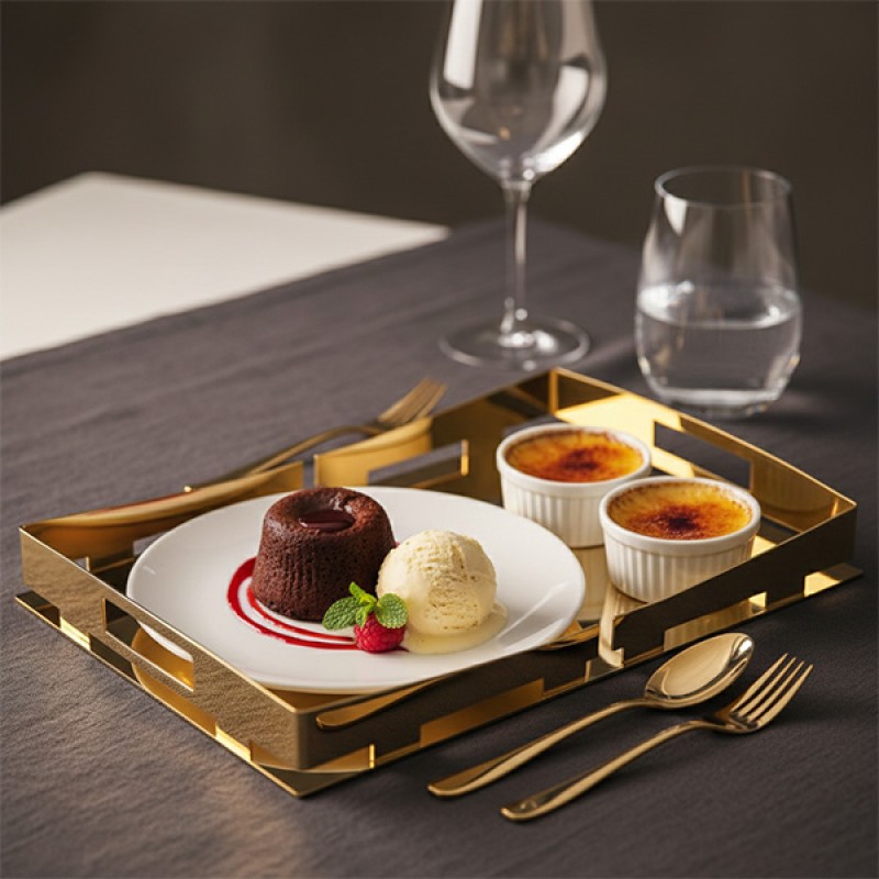 RECTANGULAR TRAY S/S GOLD PLATED