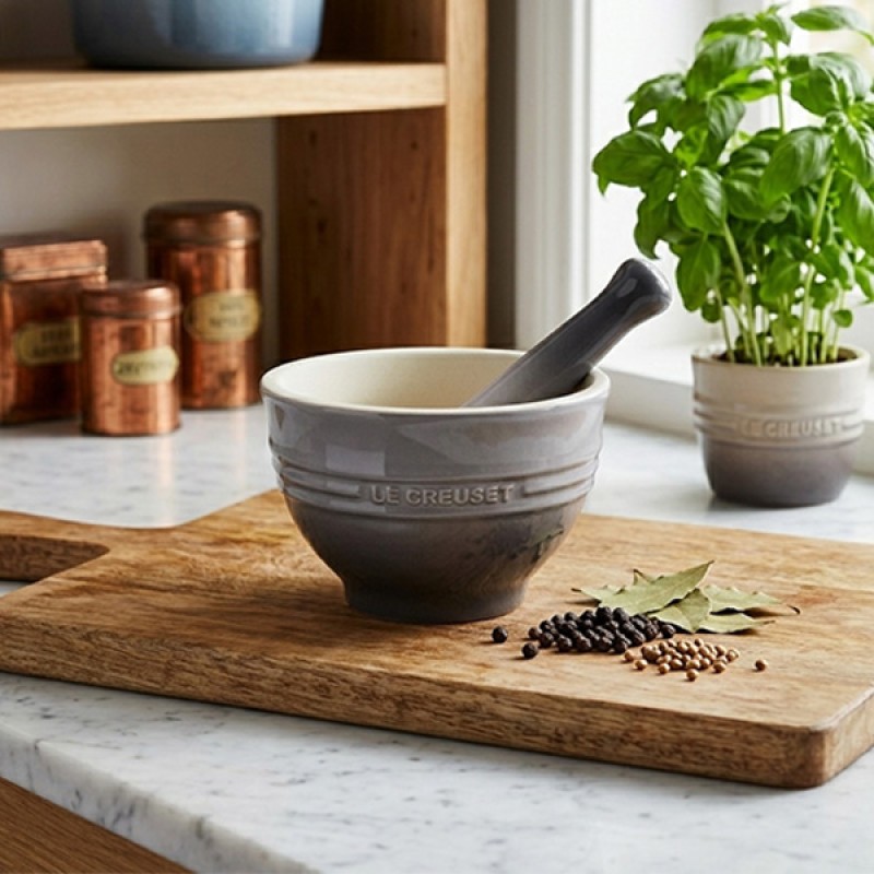 300ML STONEWARE MORTAR & PESTLE - FLINT