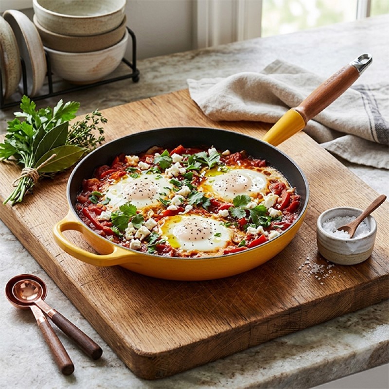28cm CAST IRON FRYING PAN WITH WOODEN HANDLE - NECTAR