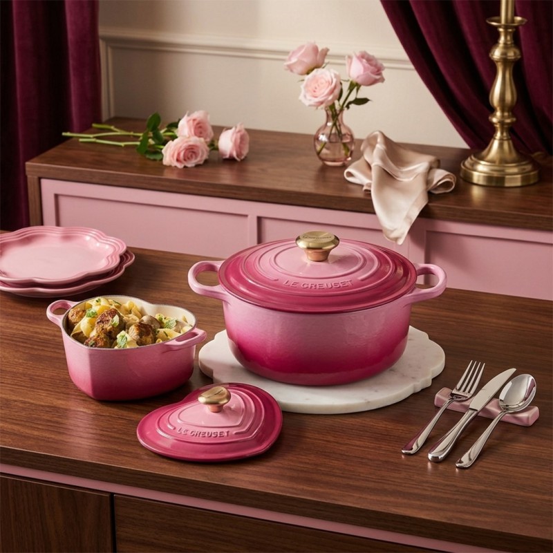 24CM SIGNATURE ENAMELLED CAST IRON ROUND CASSEROLE - BERRY LIGHT