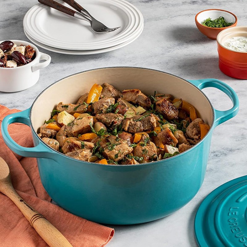 24CM SIGNATURE ENAMELLED CAST IRON ROUND CASSEROLE - TEAL