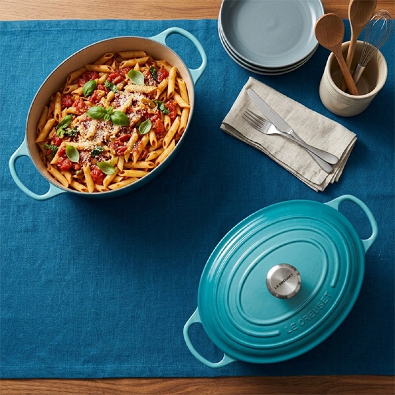 29CM SIGNATURE CAST IRON OVAL CASSEROLE - TEAL