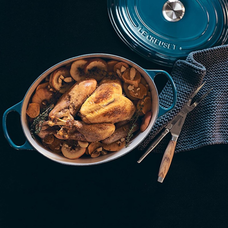 31CM CAST IRON OVAL SHALLOW CASSEROLE - DEEP TEAL