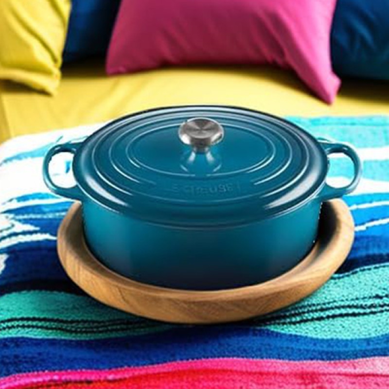 31CM CAST IRON OVAL SHALLOW CASSEROLE - DEEP TEAL
