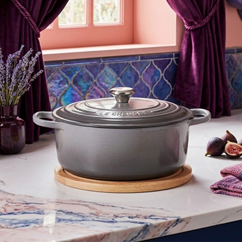 31CM CAST IRON OVAL SHALLOW CASSEROLE - MIST GREY
