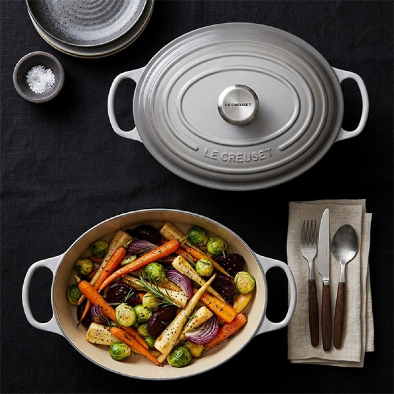 31CM CAST IRON OVAL SHALLOW CASSEROLE - MIST GREY