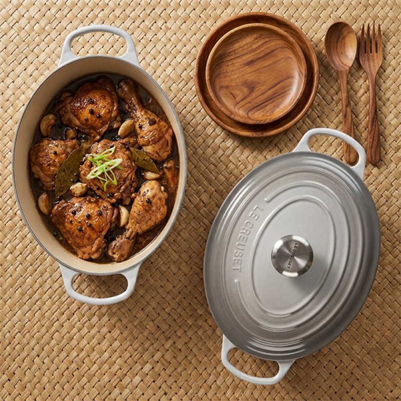 31CM CAST IRON OVAL SHALLOW CASSEROLE - MIST GREY