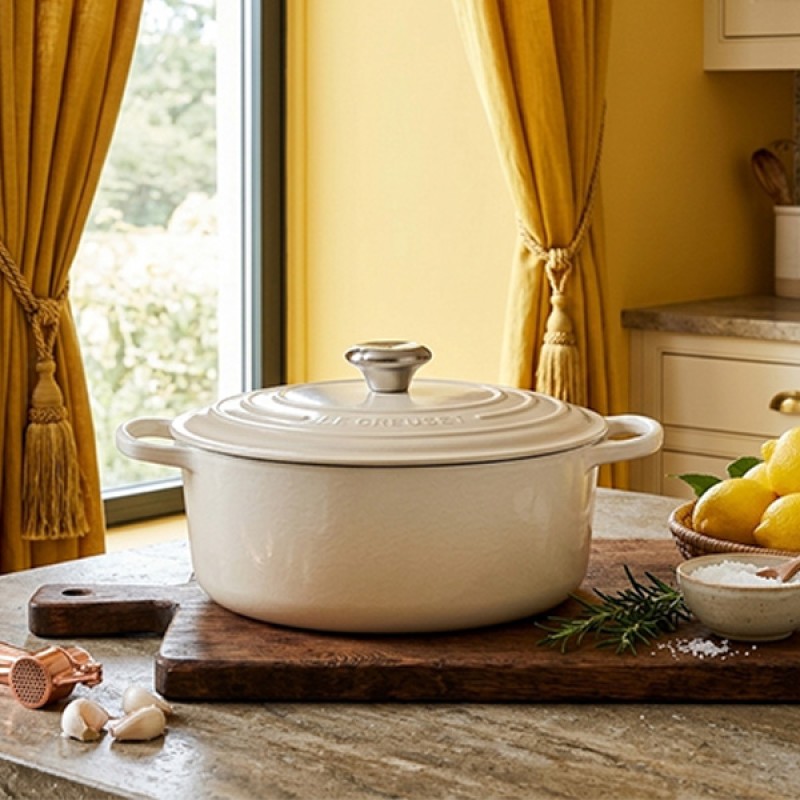 29CM SIGNATURE CAST IRON OVAL CASSEROLE - MERINGUE