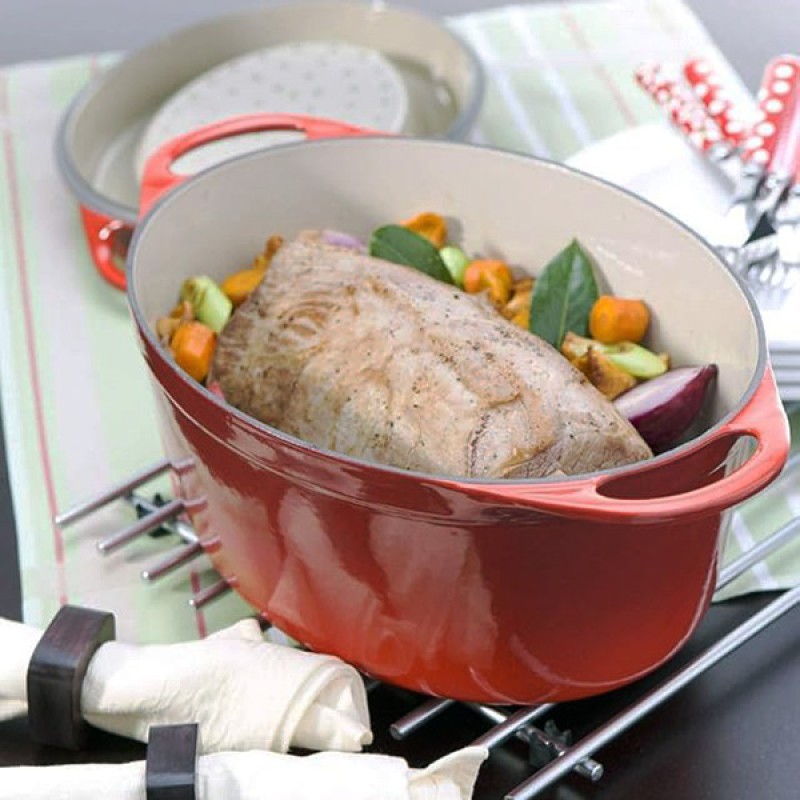 32CM CAST IRON OVAL DOUFEU - CERISE