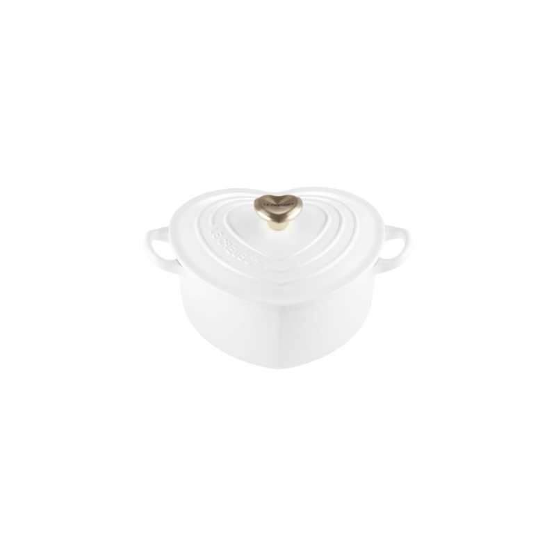 HEART CASSEROLE - 20CM - WHITE + GOLD KNOB