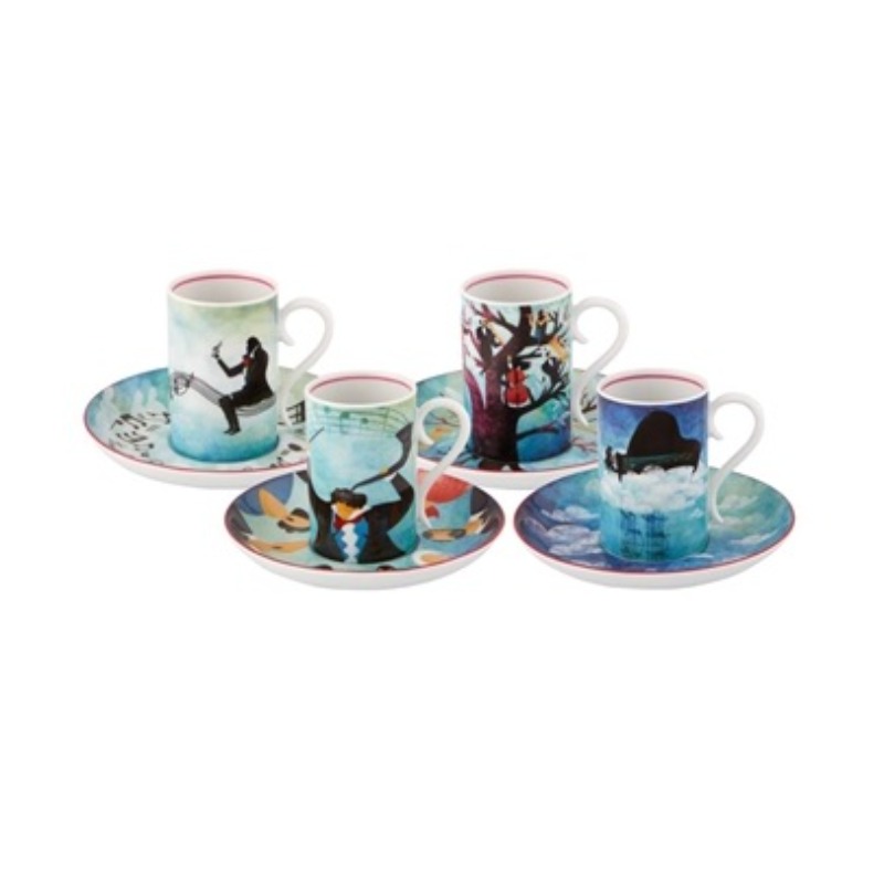 SET 4 COFFEE CUPS W/SAUCERS FUR BEETHOVEN