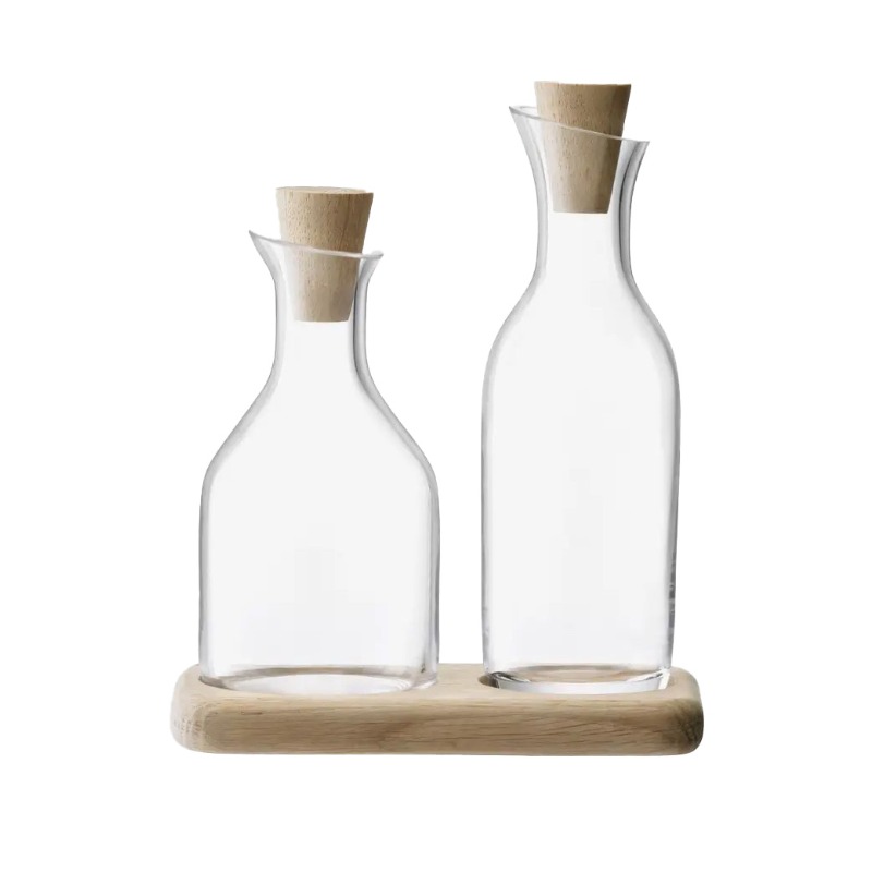 SERVE OIL & VINEGAR SET & OAK BASE
