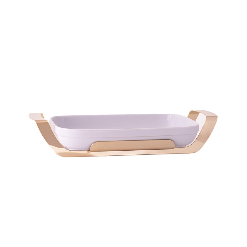 RECTANGULAR DISH STAINLESS STEEL HOLDER & LID GOLD PLATED