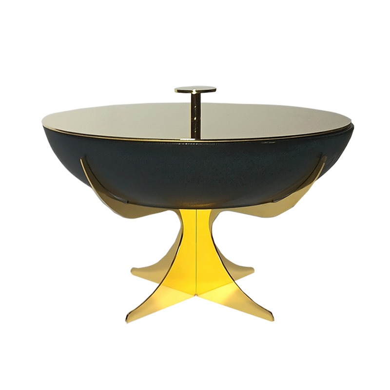 ROUND BLACK DISH STAINLESS STEEL STAND & LID GOLD PLATED