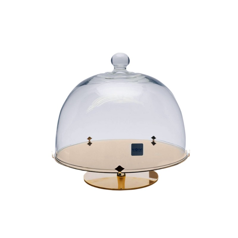 STAND W/GLASS DOME S/S GOLD PLATED
