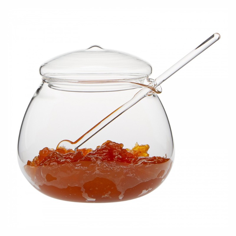 PRETTY JAM POT WITH GLASS STIRRER