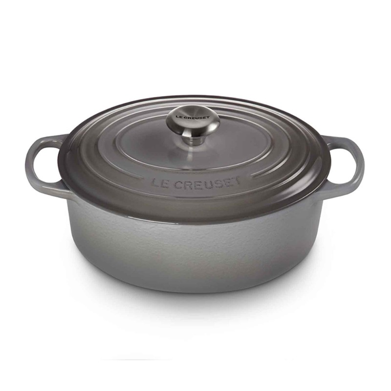 31CM CAST IRON OVAL SHALLOW CASSEROLE - MIST GREY