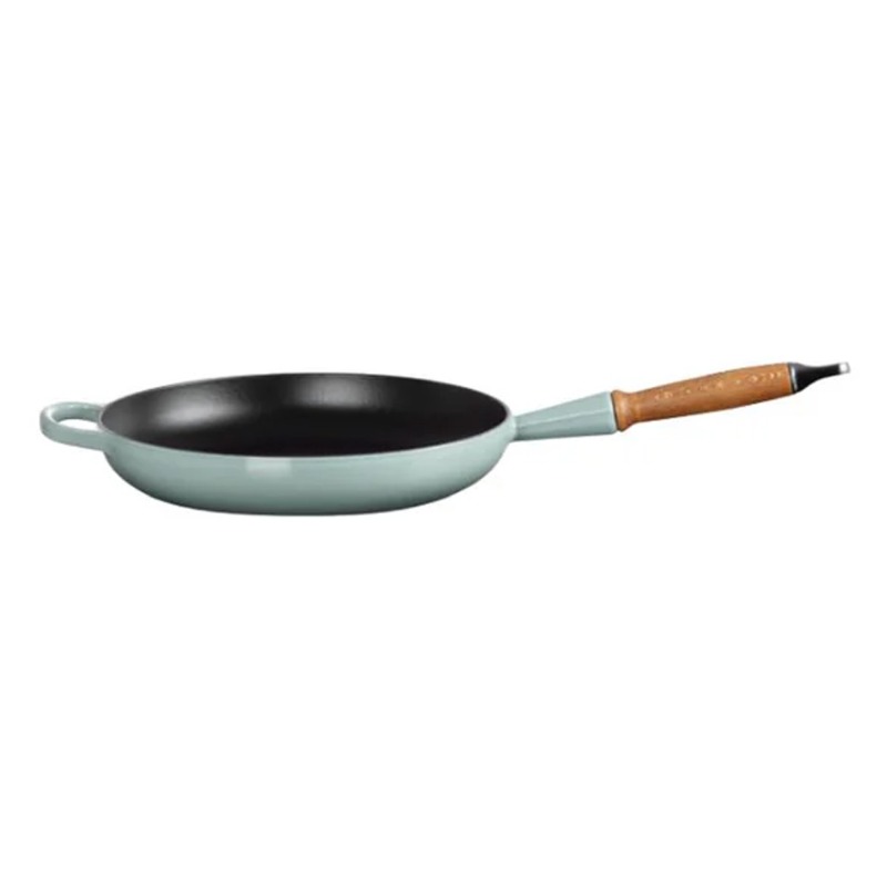 28cm CAST IRON FRYING PAN WITH WOODEN HANDLE -  SEA SALT