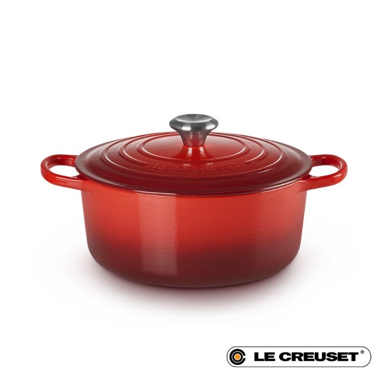 26CM SIGNATURE ENAMELLED CAST IRON ROUND CASSEROLE - CERISE