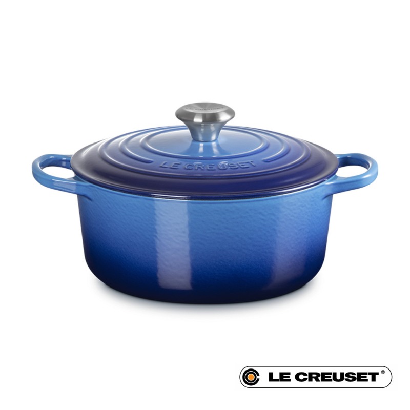 24CM SIGNATURE ENAMELLED CAST IRON ROUND CASSEROLE - AZURE