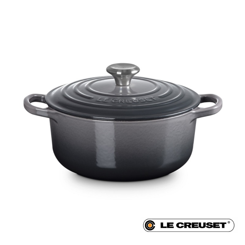 20CM SIGNATURE ENAMELLED CAST IRON ROUND CASSEROLE - FLINT