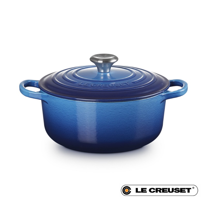 20CM SIGNATURE ENAMELLED CAST IRON ROUND CASSEROLE - AZURE