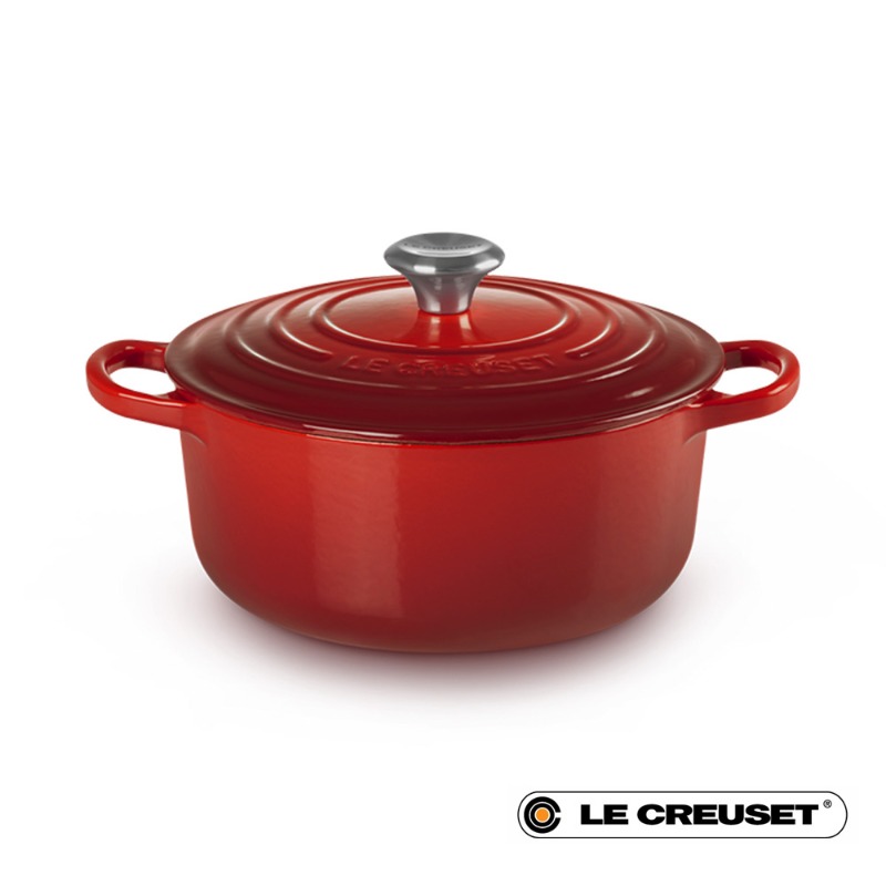 20CM SIGNATURE ENAMELLED CAST IRON ROUND CASSEROLE - CERISE