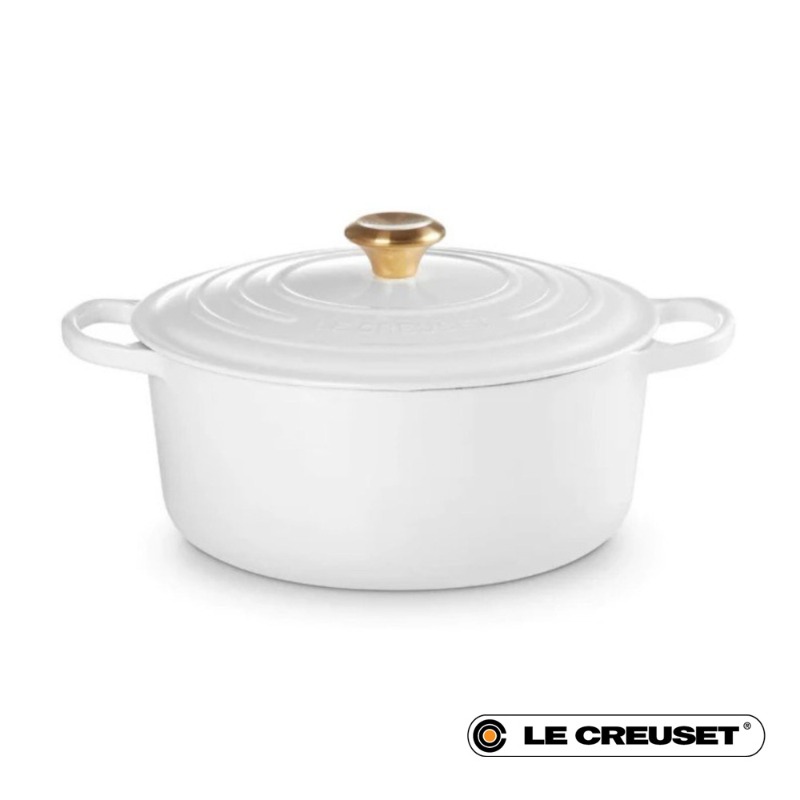 28CM SIGNATURE ENAMELLED CAST IRON ROUND CASSEROLE - WHITE
