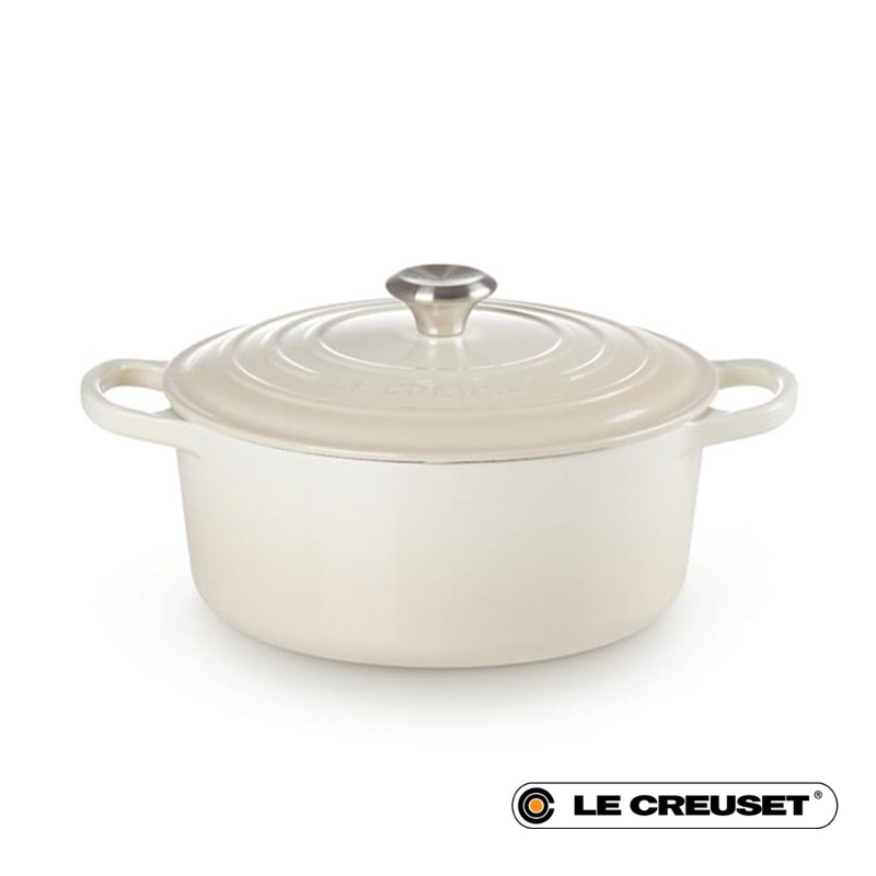 26CM SIGNATURE ENAMELLED CAST IRON ROUND CASSEROLE - MERINGUE