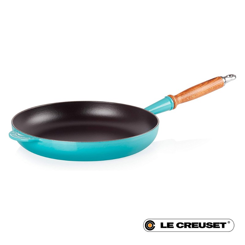 20CM CLASSIC CAST IRON FRYING PAN WITH WOODEN HANDLE - TEAL