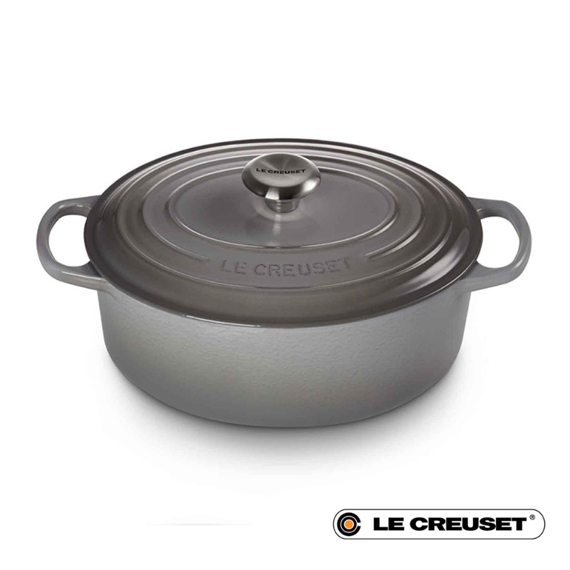 31CM CAST IRON OVAL SHALLOW CASSEROLE - MIST GREY