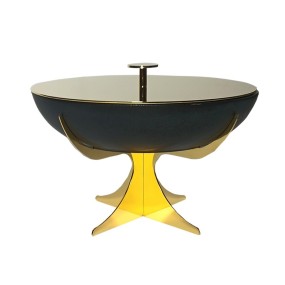 ROUND BLACK DISH STAINLESS STEEL STAND & LID GOLD ...